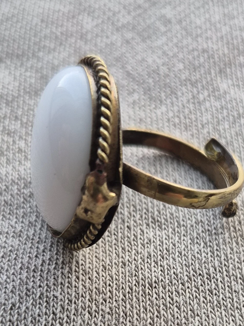 Classic White Oval Cabochon Ring in Antique Gold